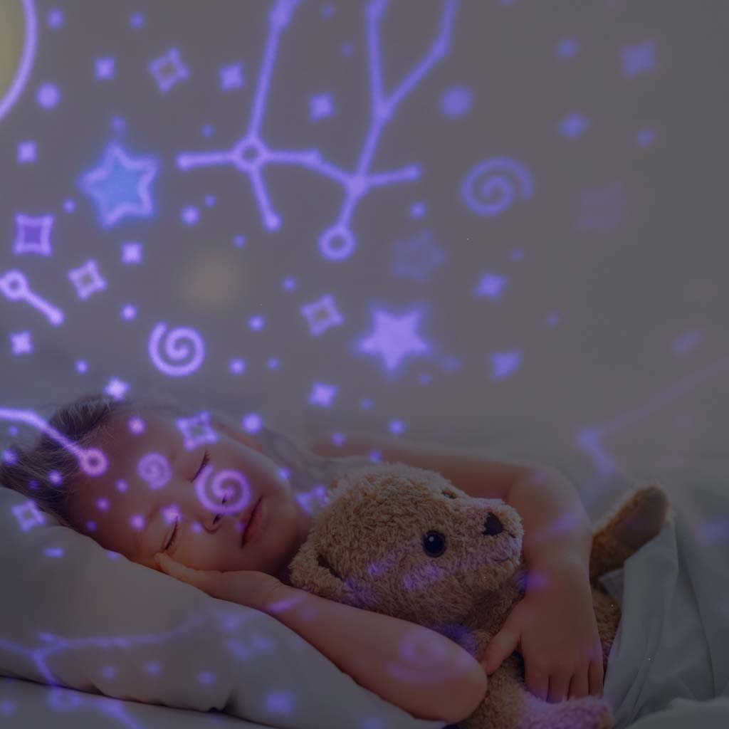 Lampka nocna projektor gwiazd LED USB obrotowy 6 motywów pilot królik